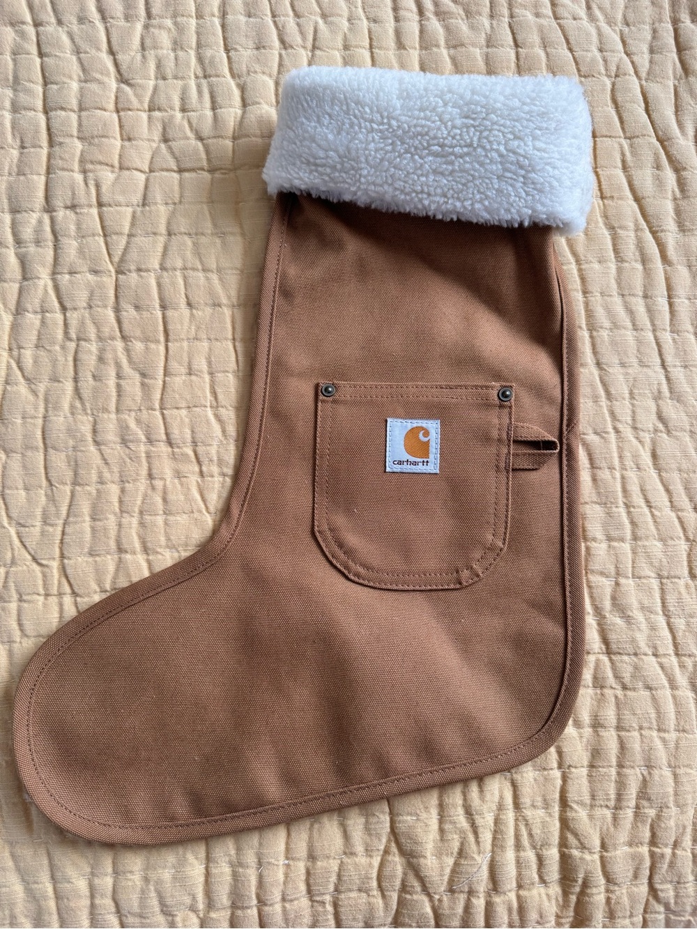 Carhartt Christmas Stocking Signature Brown Duck Canvas With Faux Shearling